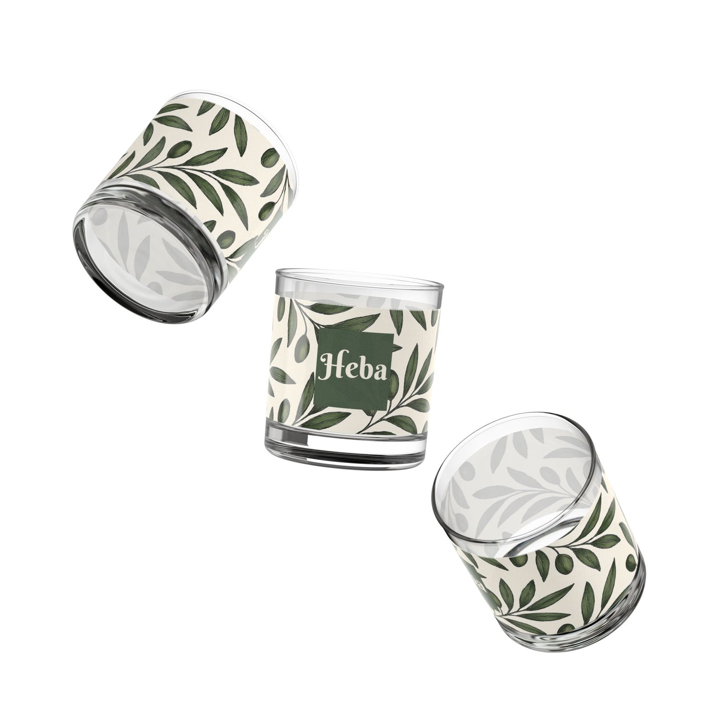 Personalized Botanical Olive Leaf Design Glass - 10oz Elegant Drinkware for Home Bar & Entertaining