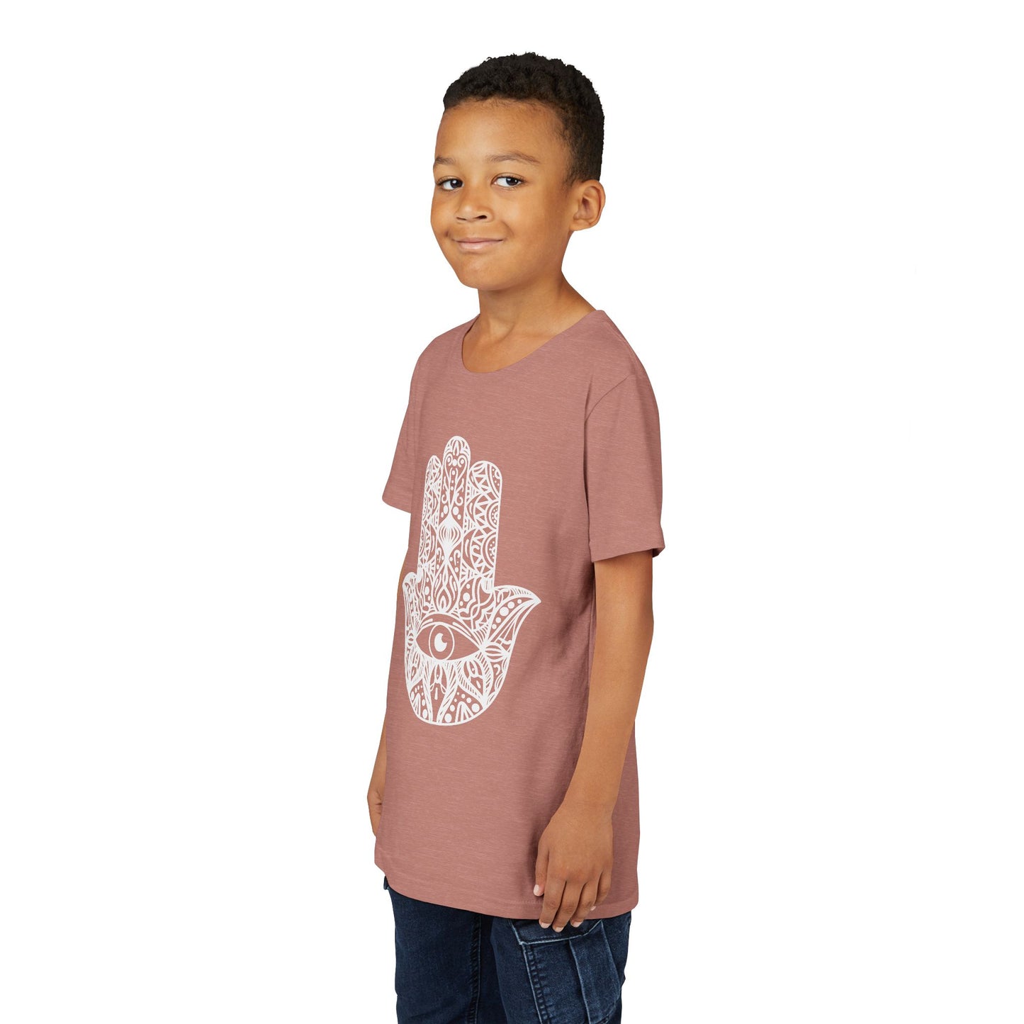 Youth Short Sleeve Tee with Hamsa Design - Boho Chic T-Shirt for Spiritual Kids
