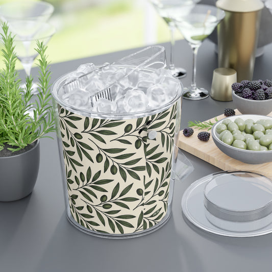 Elegant Olive Leaf Ice Bucket with Tongs - Perfect for Parties and Entertaining