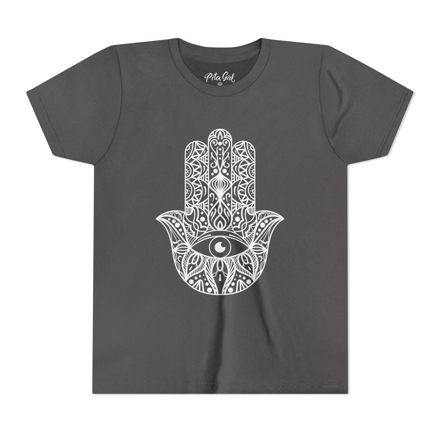 Youth Short Sleeve Tee with Hamsa Design - Boho Chic T-Shirt for Spiritual Kids
