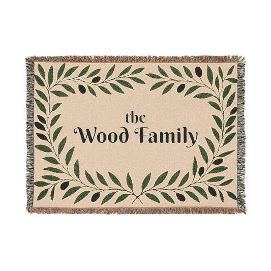 Personalized Woven Blanket with Olive Leaf Design - Cozy Home Decor for All Occasions