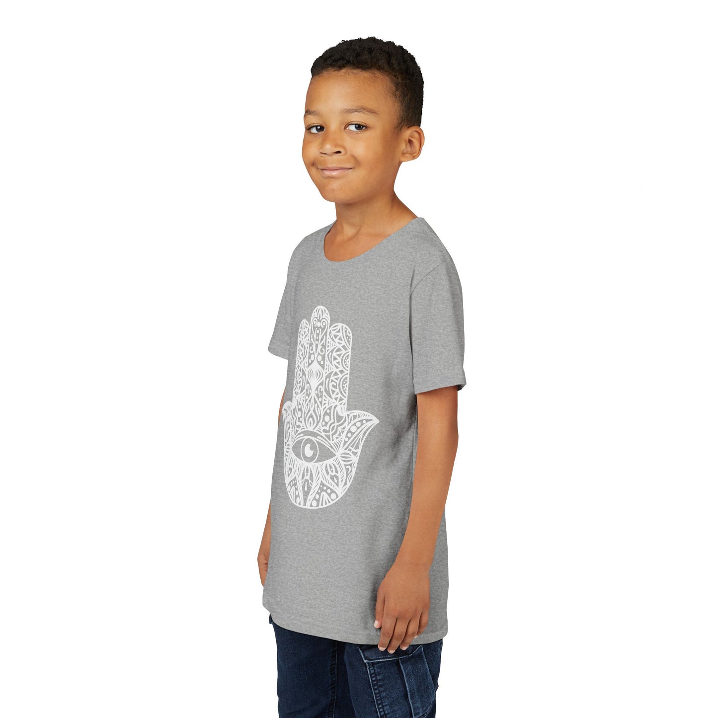 Youth Short Sleeve Tee with Hamsa Design - Boho Chic T-Shirt for Spiritual Kids