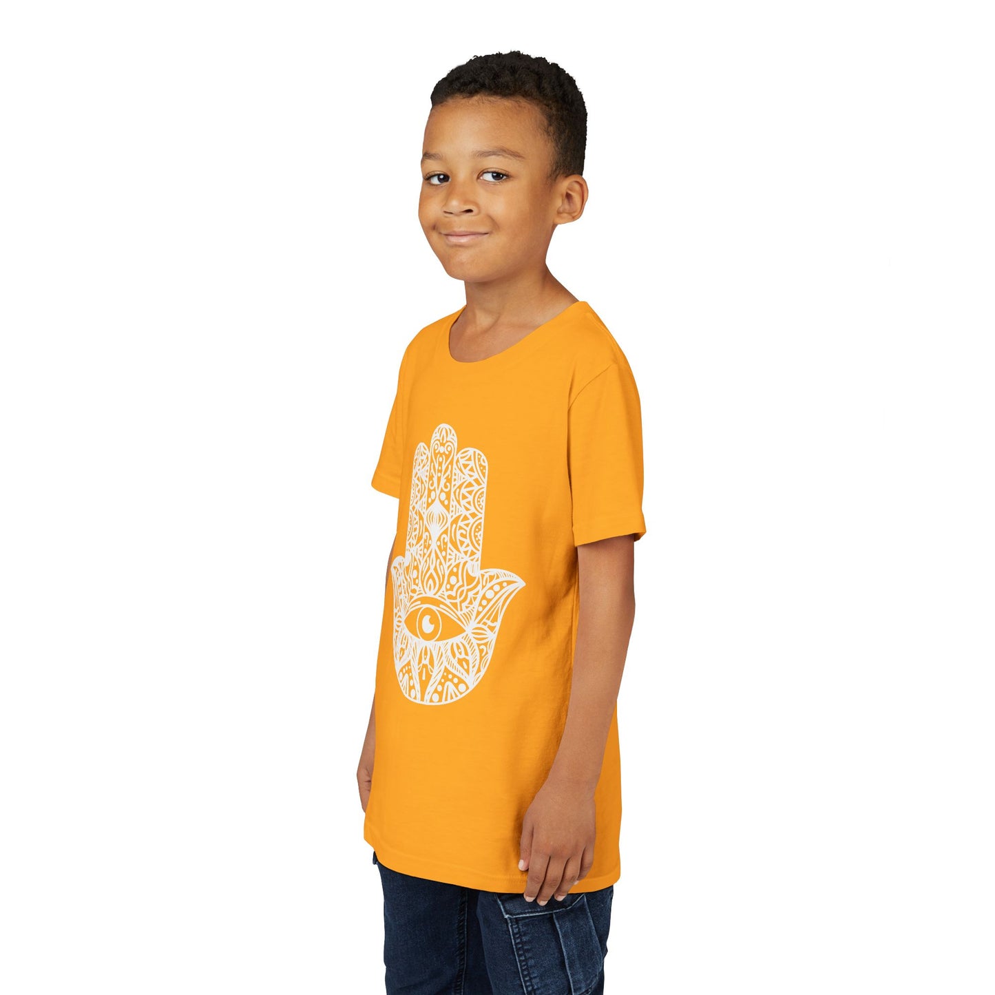 Youth Short Sleeve Tee with Hamsa Design - Boho Chic T-Shirt for Spiritual Kids