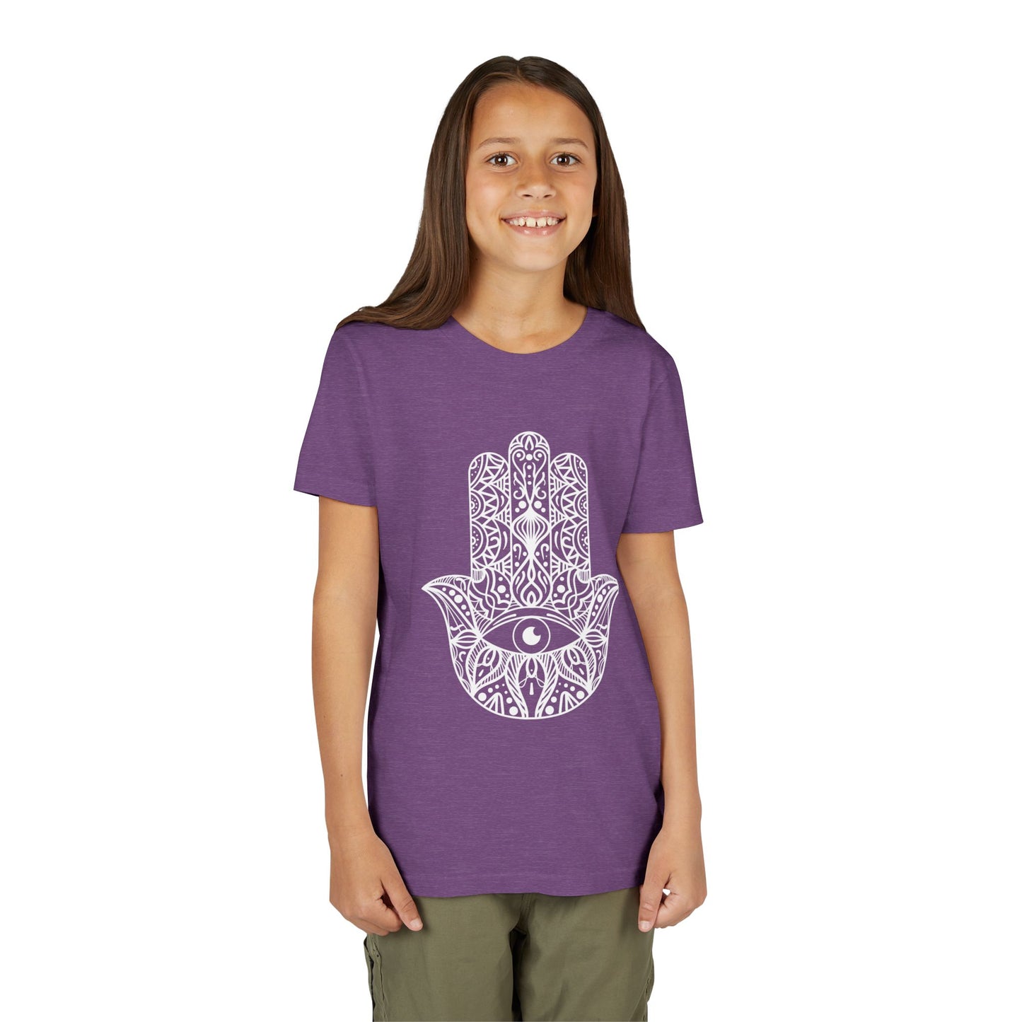 Youth Short Sleeve Tee with Hamsa Design - Boho Chic T-Shirt for Spiritual Kids