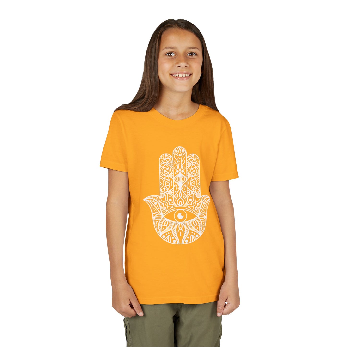Youth Short Sleeve Tee with Hamsa Design - Boho Chic T-Shirt for Spiritual Kids