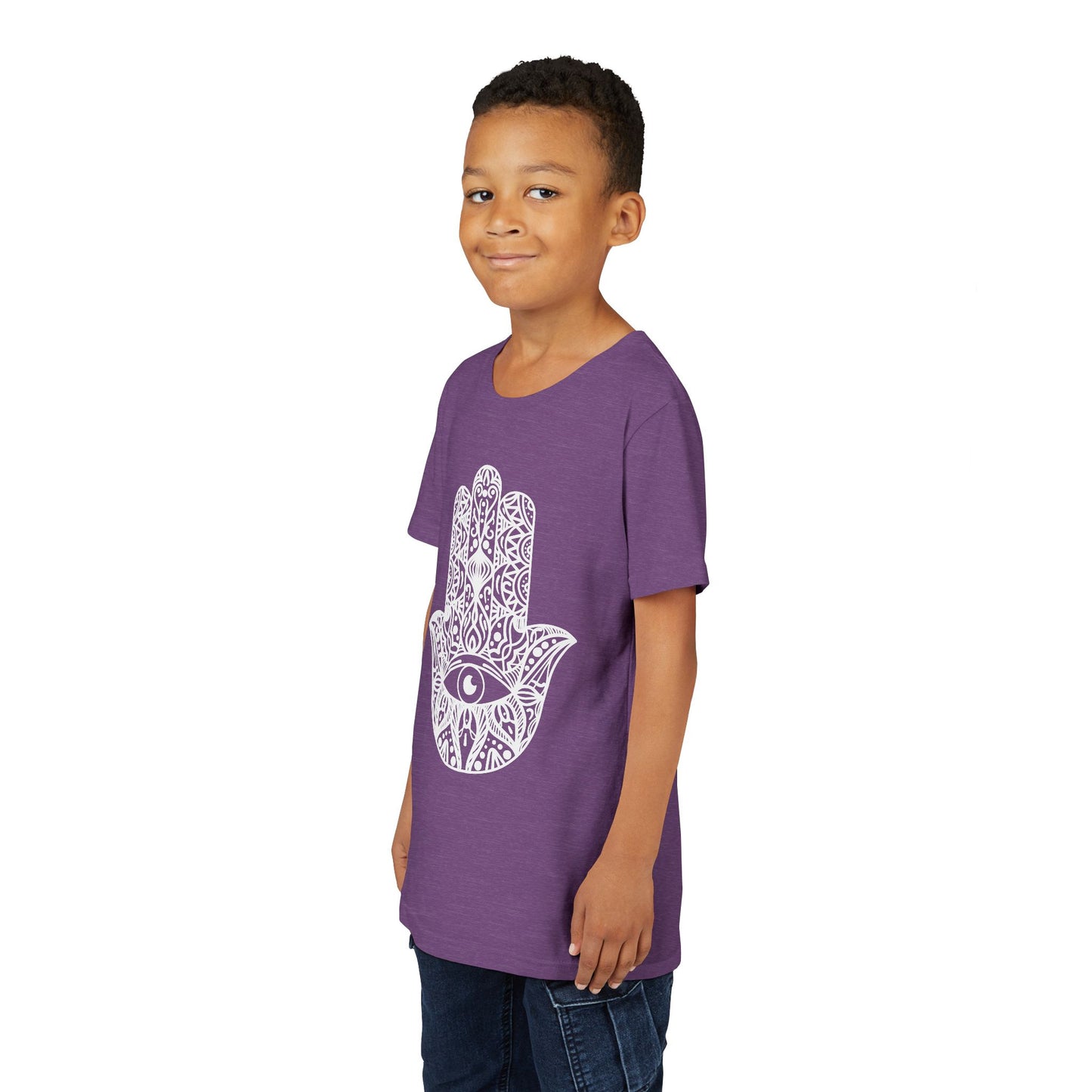 Youth Short Sleeve Tee with Hamsa Design - Boho Chic T-Shirt for Spiritual Kids