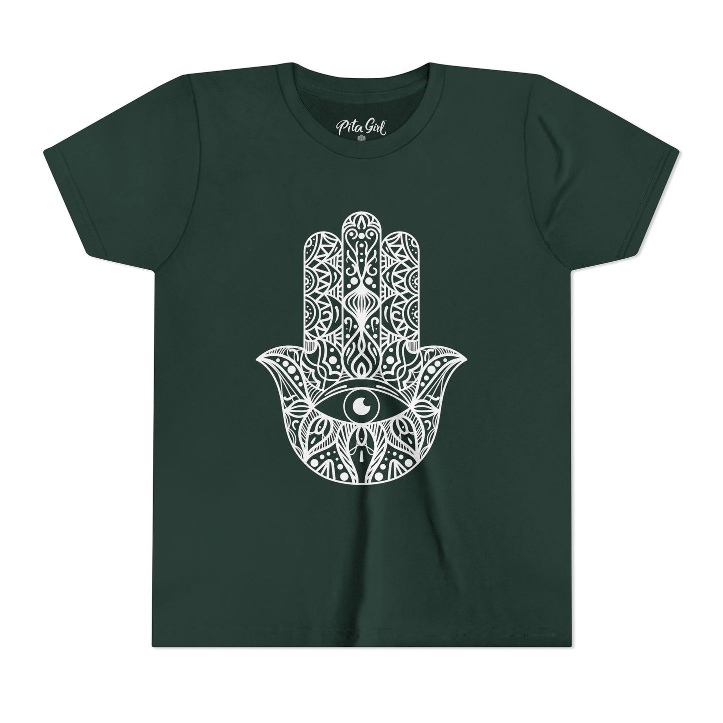 Youth Short Sleeve Tee with Hamsa Design - Boho Chic T-Shirt for Spiritual Kids