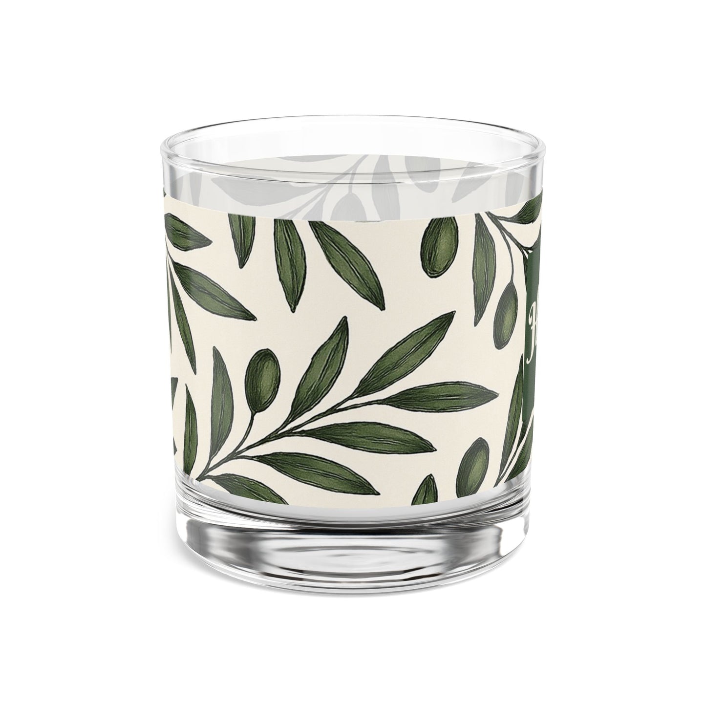 Personalized Botanical Olive Leaf Design Glass - 10oz Elegant Drinkware for Home Bar & Entertaining