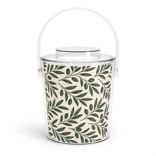 Elegant Olive Leaf Ice Bucket with Tongs - Perfect for Parties and Entertaining