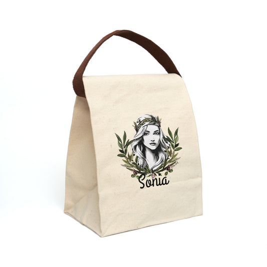 Personalized Bohemian Pita Girl Canvas Lunch Bag with Strap - Eco-Friendly, Stylish Tote for Everyday Use