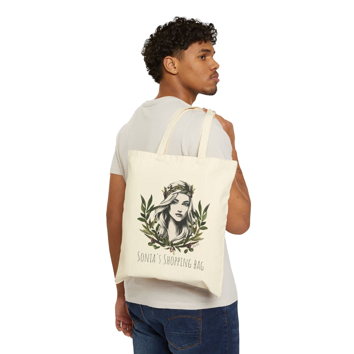 Personalized Bohemian Floral Tote Bag - Eco-Friendly Canvas Carryall with Elegant Woman Design