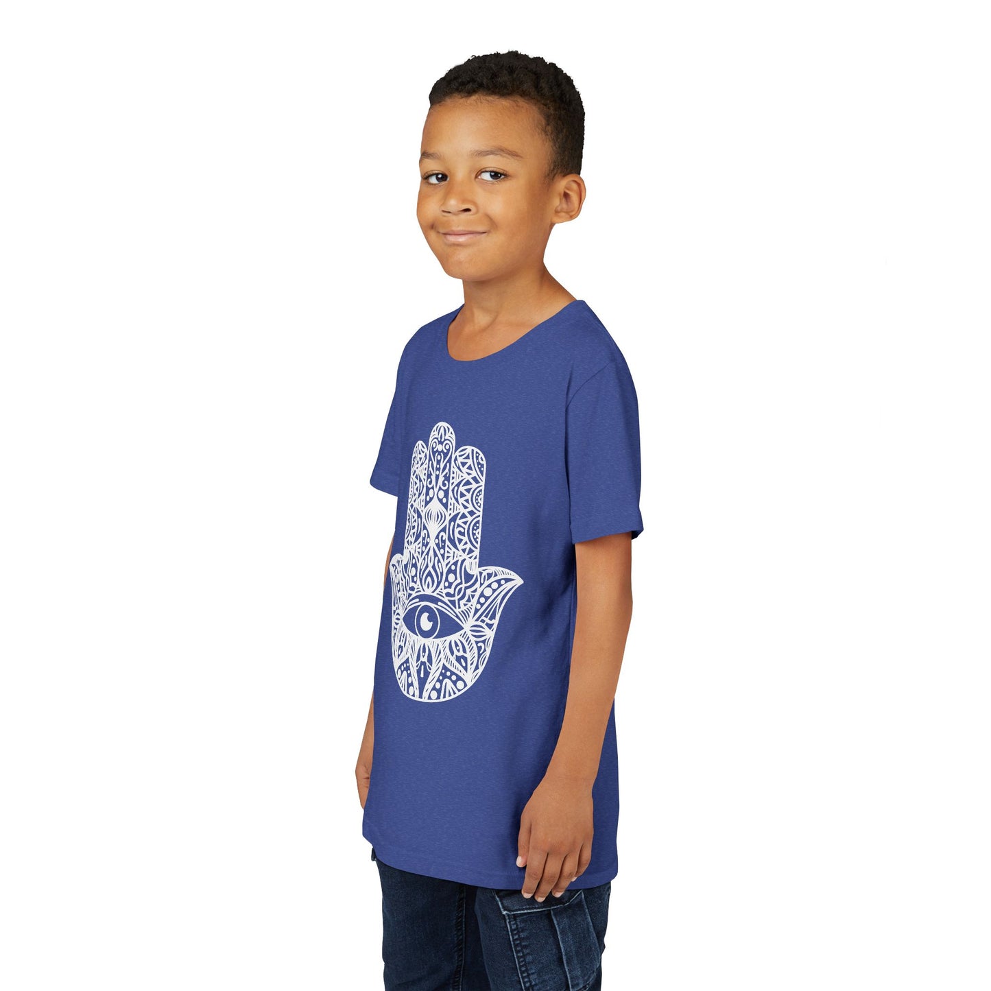 Youth Short Sleeve Tee with Hamsa Design - Boho Chic T-Shirt for Spiritual Kids