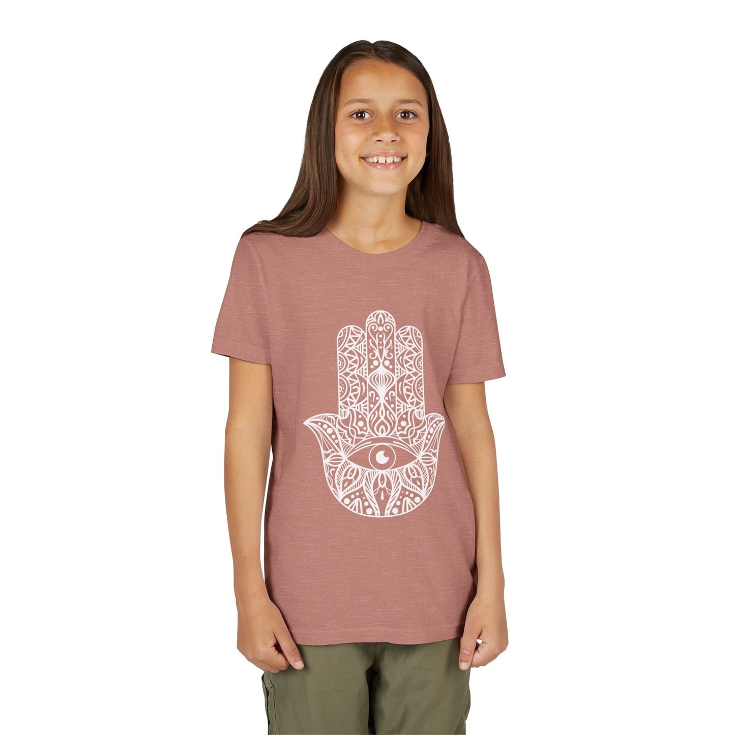 Youth Short Sleeve Tee with Hamsa Design - Boho Chic T-Shirt for Spiritual Kids