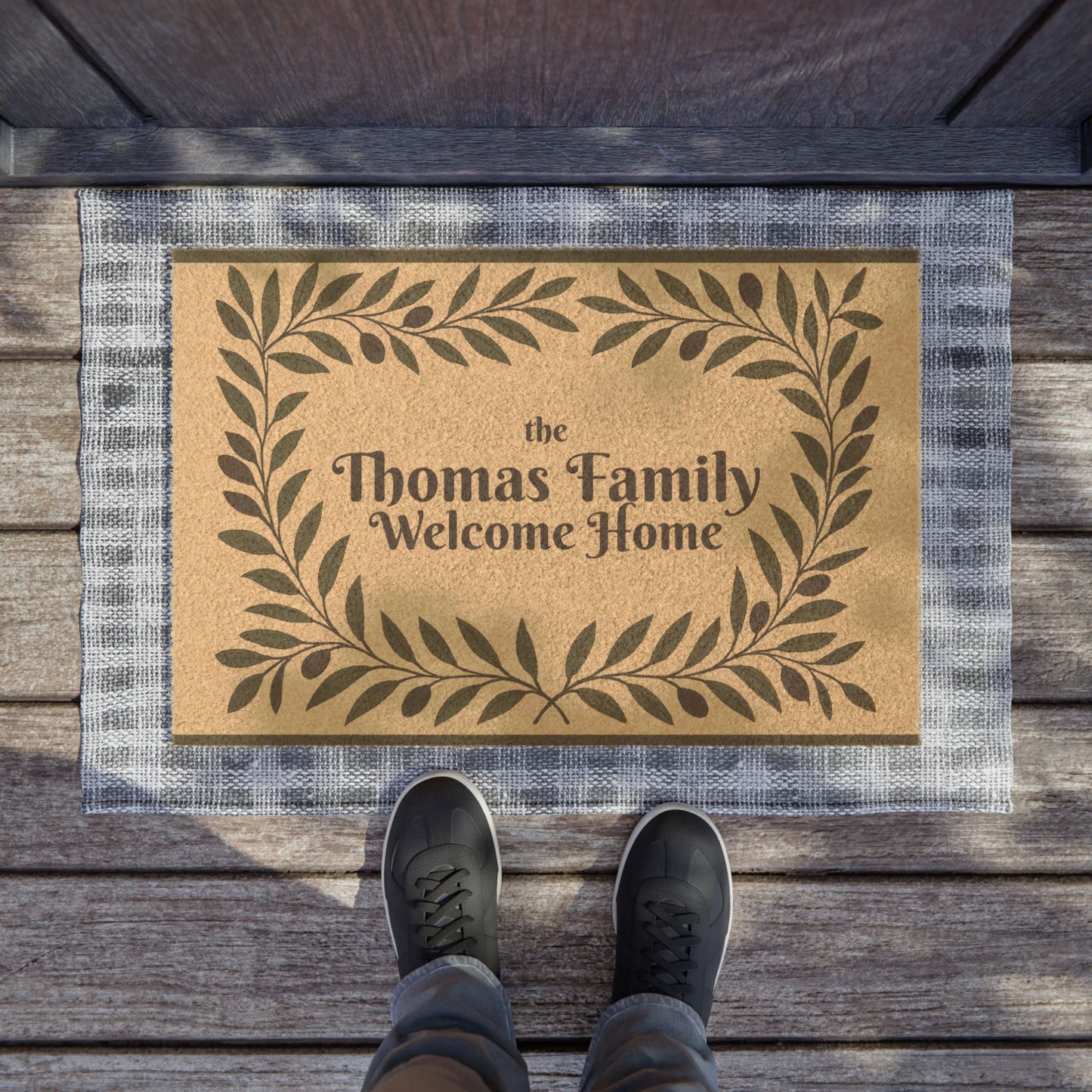 Personalized Elegant Olive Leaf Doormat - Natural Welcome Rug for Home Decor
