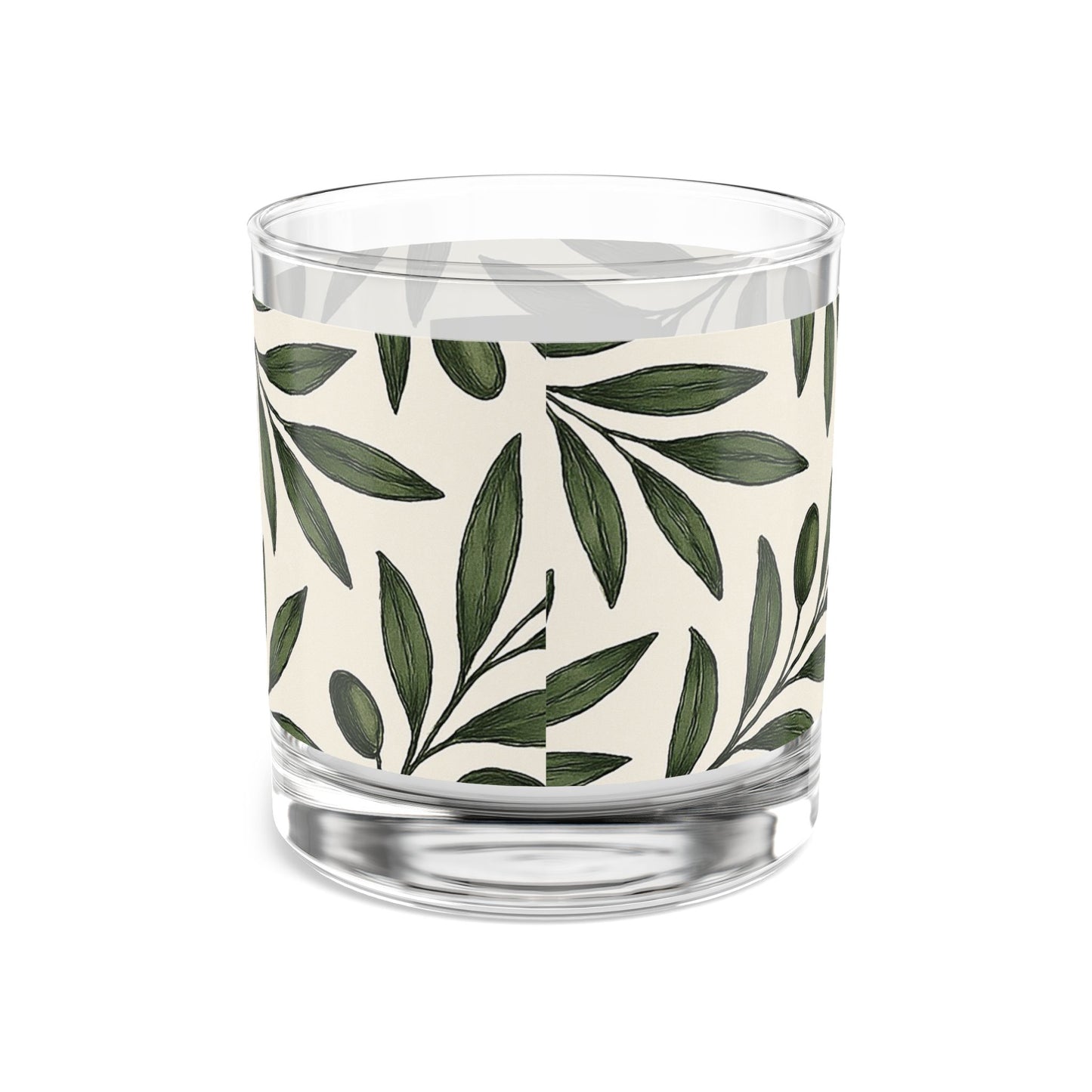 Personalized Botanical Olive Leaf Design Glass - 10oz Elegant Drinkware for Home Bar & Entertaining