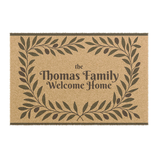 Personalized Elegant Olive Leaf Doormat - Natural Welcome Rug for Home Decor