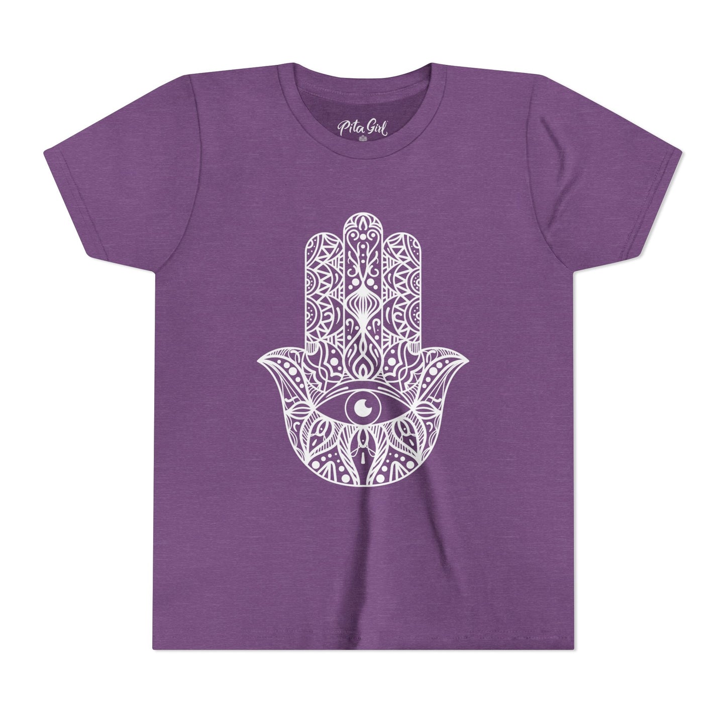 Youth Short Sleeve Tee with Hamsa Design - Boho Chic T-Shirt for Spiritual Kids