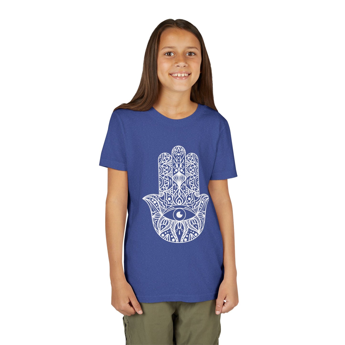 Youth Short Sleeve Tee with Hamsa Design - Boho Chic T-Shirt for Spiritual Kids