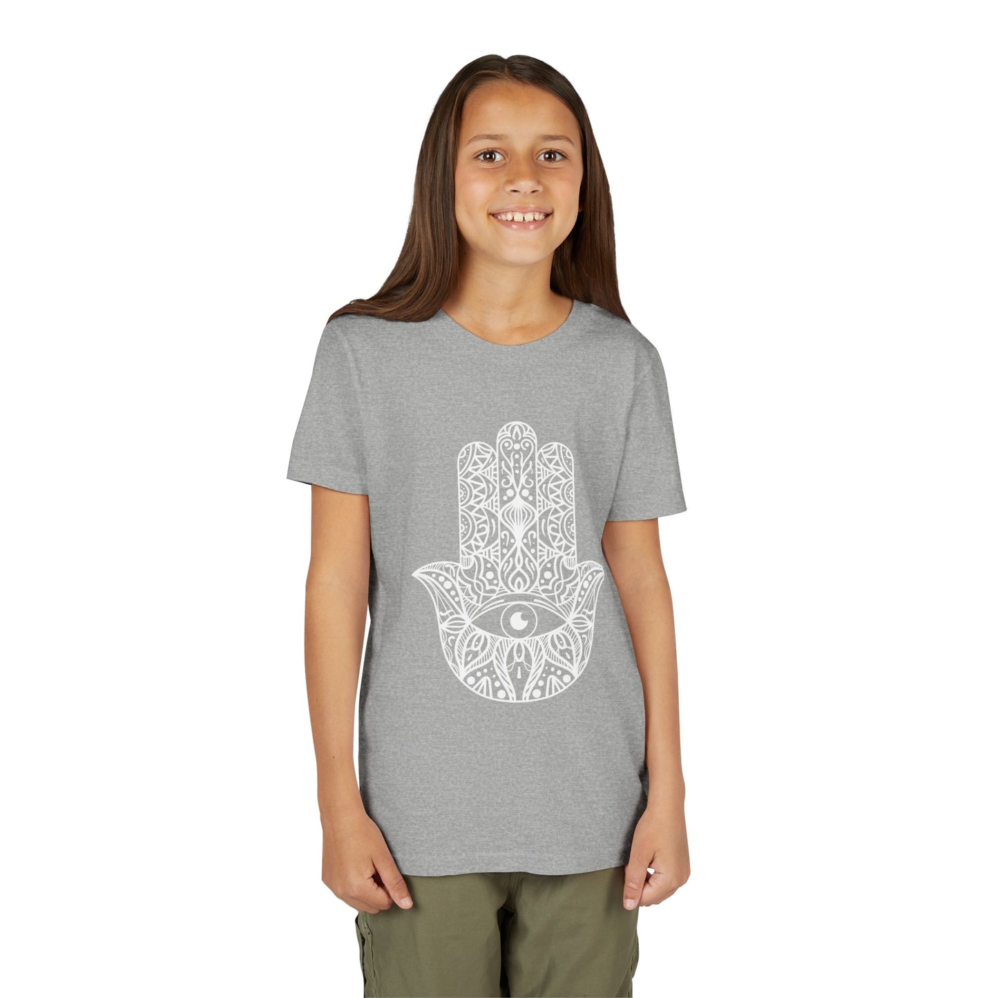 Youth Short Sleeve Tee with Hamsa Design - Boho Chic T-Shirt for Spiritual Kids