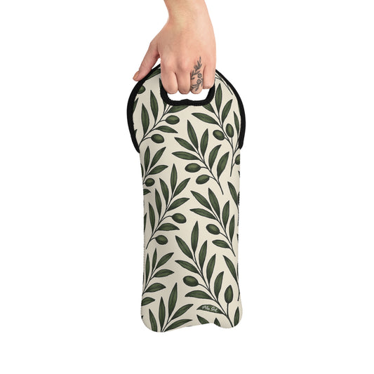 Stylish Wine Tote Bag - Olive Leaf Design for Gifting & Picnics