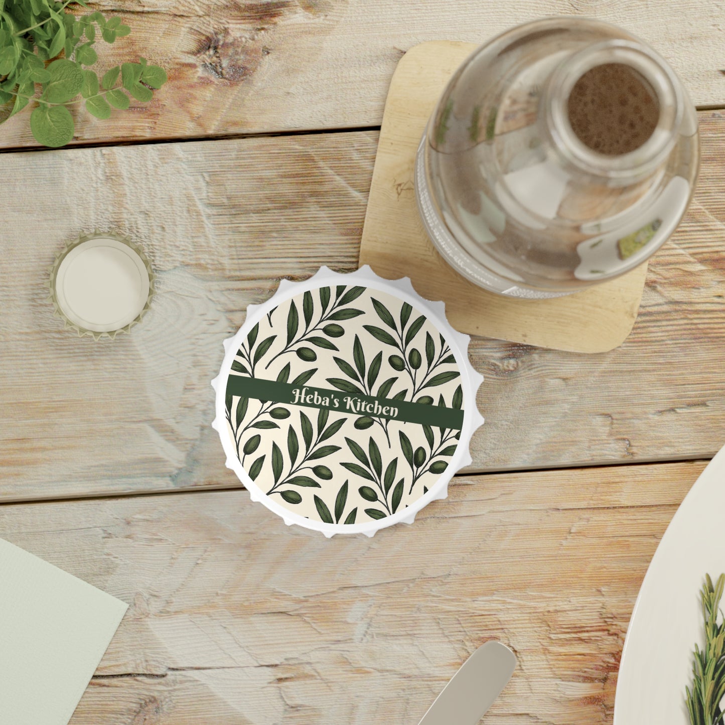 Personalized Name Olive Branch Bottle Opener - Unique Kitchen Tool for Home Entertaining