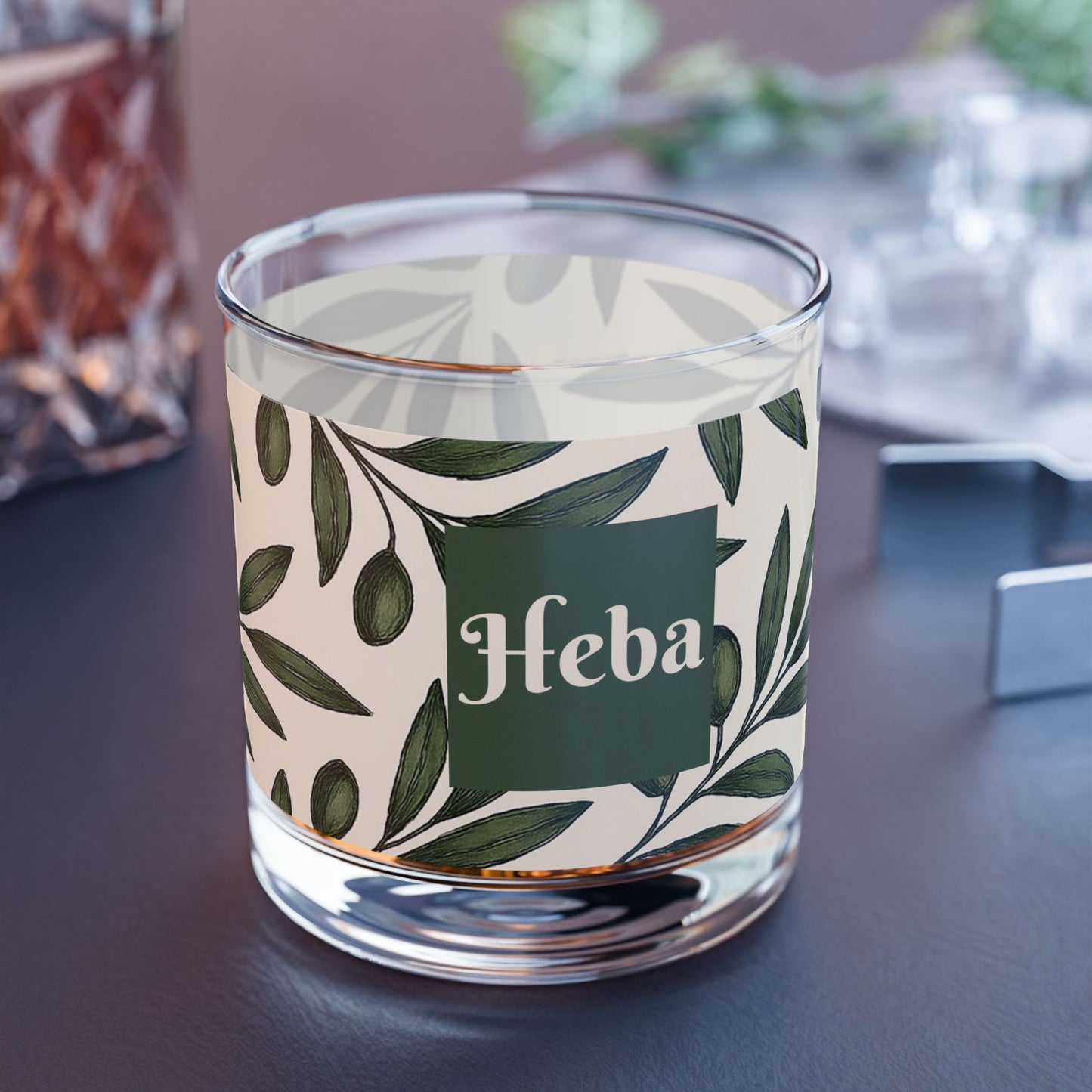 Personalized Botanical Olive Leaf Design Glass - 10oz Elegant Drinkware for Home Bar & Entertaining