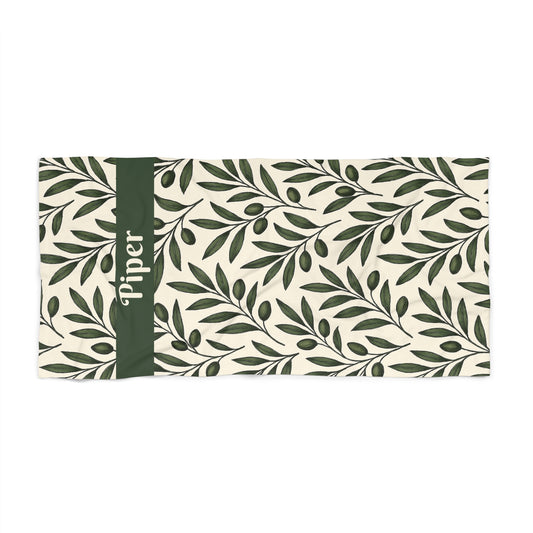 Personalized Olive Leaf Beach Towel | Stylish Summer Essential for Beach Lovers
