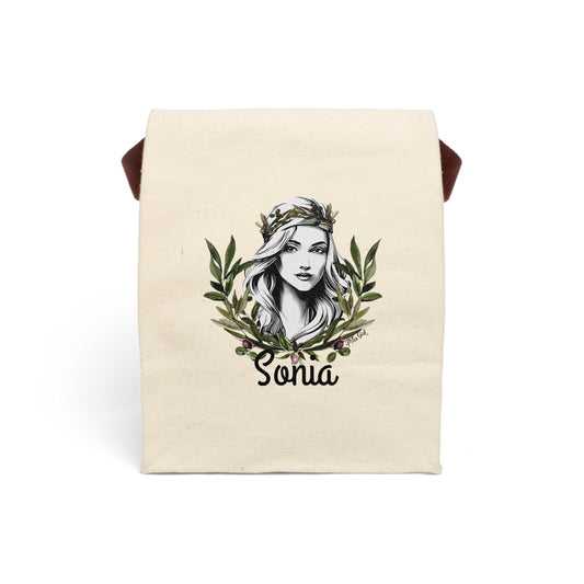 Personalized Bohemian Pita Girl Canvas Lunch Bag with Strap - Eco-Friendly, Stylish Tote for Everyday Use
