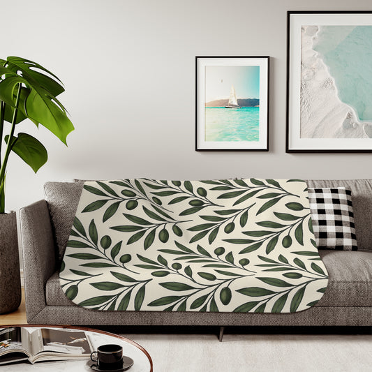 Cozy Olive Leaf Sherpa Blanket - Two Colors for Home Decor