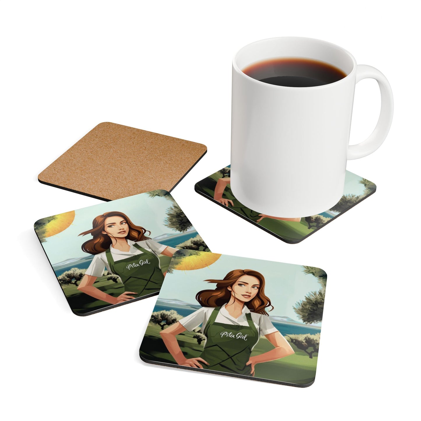 Pita Girl- 4 Piece Cork Coaster Set