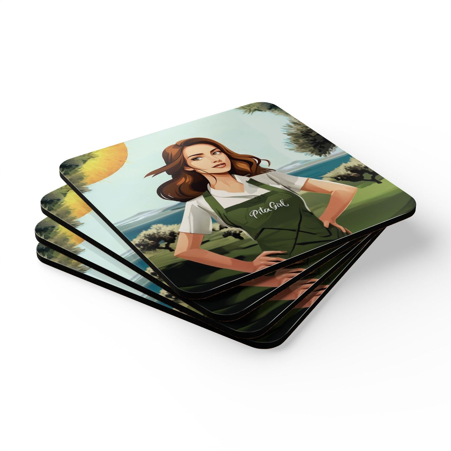 Pita Girl- 4 Piece Cork Coaster Set